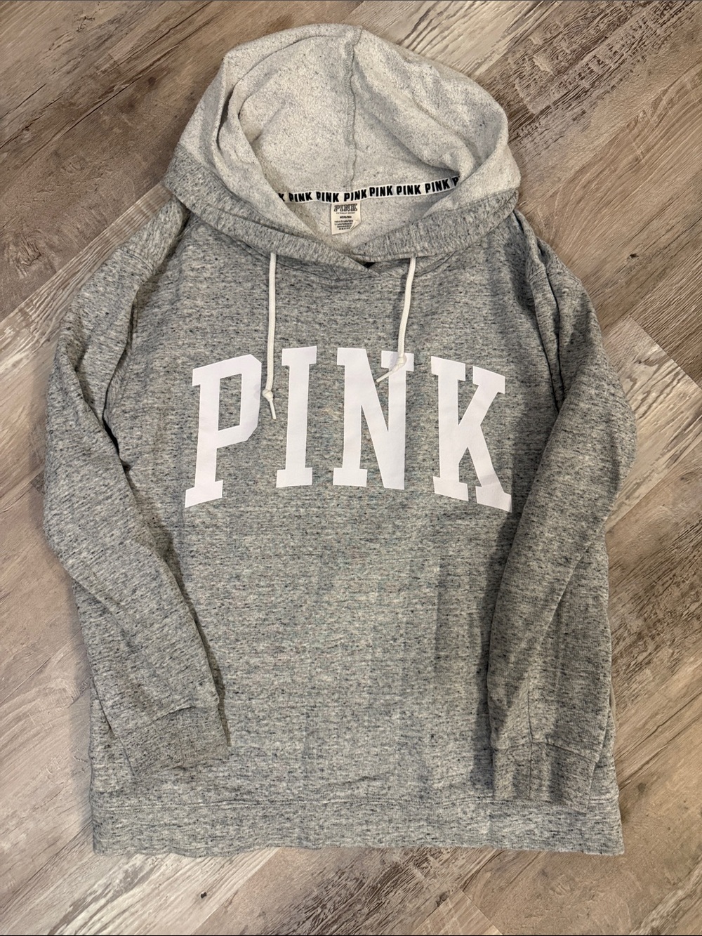 PINK Victoria's Secret Gray Hooded Pullover with White Logo